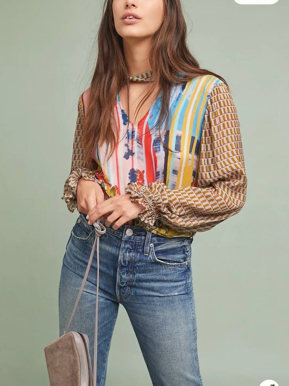 NWOT Anthropologie Conditions Apply Mixed-Print Pleasant Blouse Size S